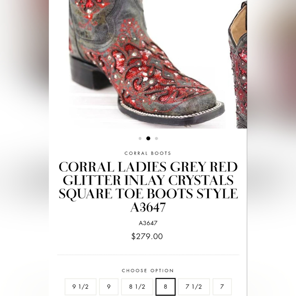Corral ladies red boots glitter inlay crystals